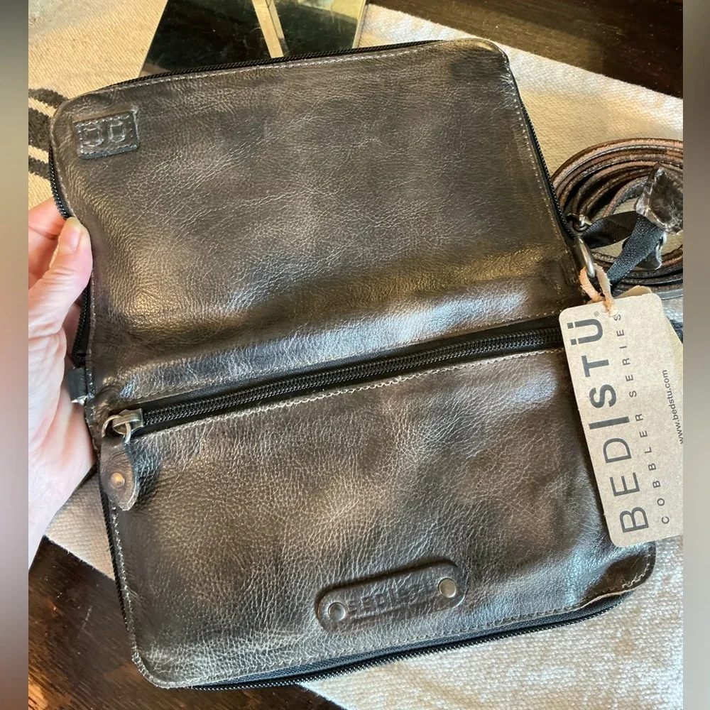 NWT Bed Stu TEMPLETON II Black Gray Rustic Crossbody Wallet Clutch Retail $185 - Picture 14 of 16